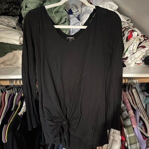 Express Women's Black Long Sleeve Knot-Front Top